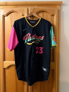 Nike Padres City Connect Jersey - Black with Pink & Teal Accents